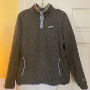 LL Bean Fleece 1/4 Snap Pullover Sweater Jacket Womens Large Light Olive Green